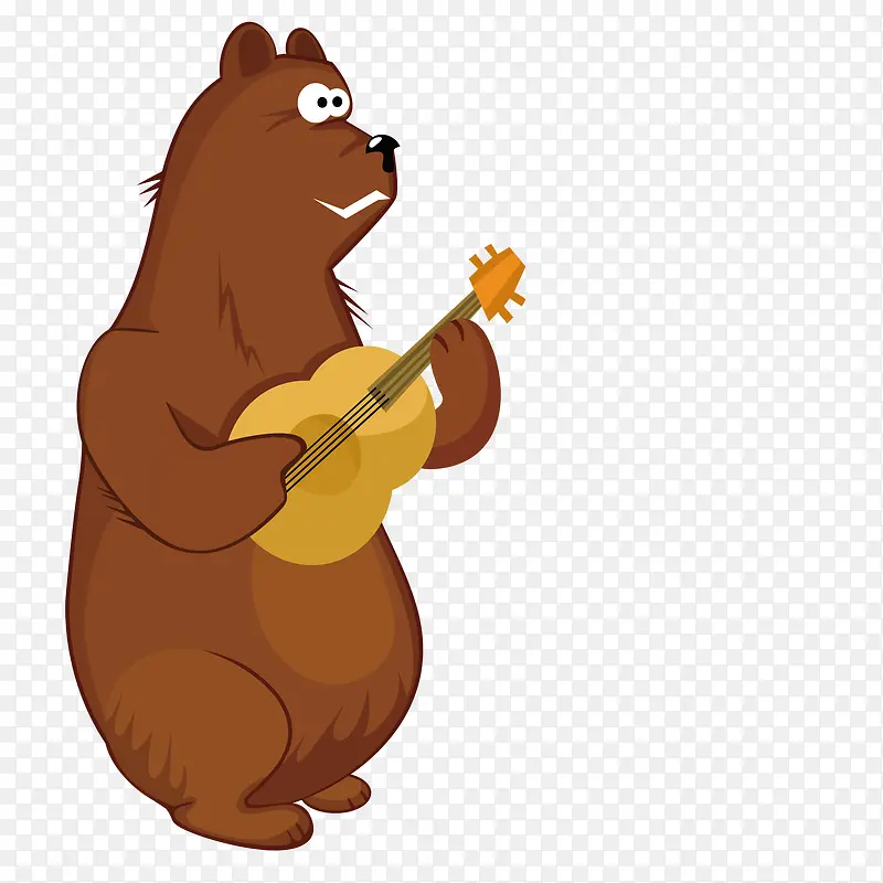 手绘卡通小熊弹吉他