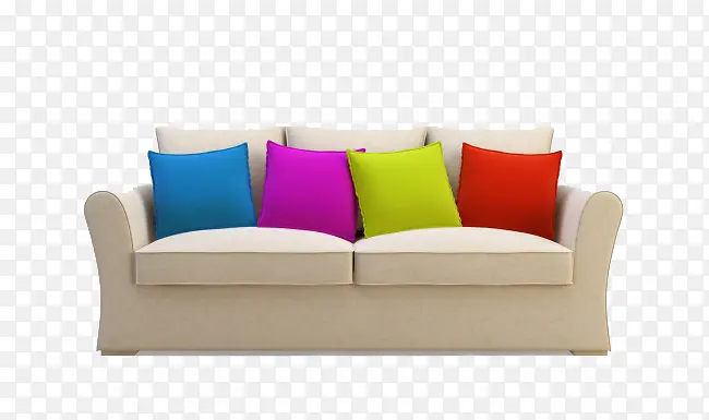米色沙发与彩色抱枕