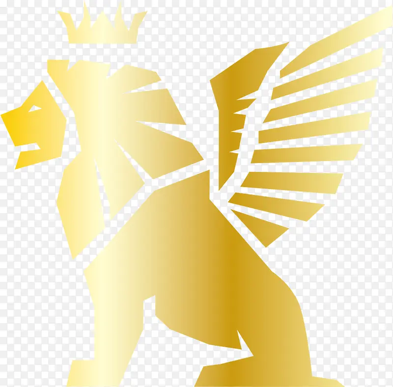 戴皇冠的金色翅膀狮子