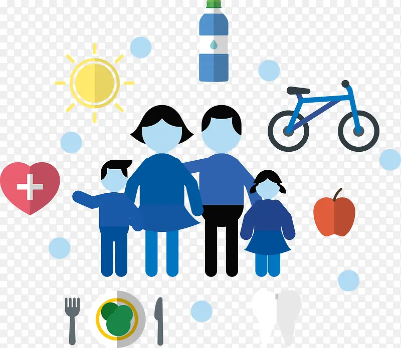 蓝色家庭运动健康标志矢量图