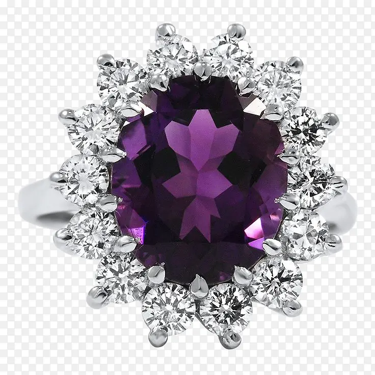 产品实物紫色钻石花瓣形镶嵌戒指