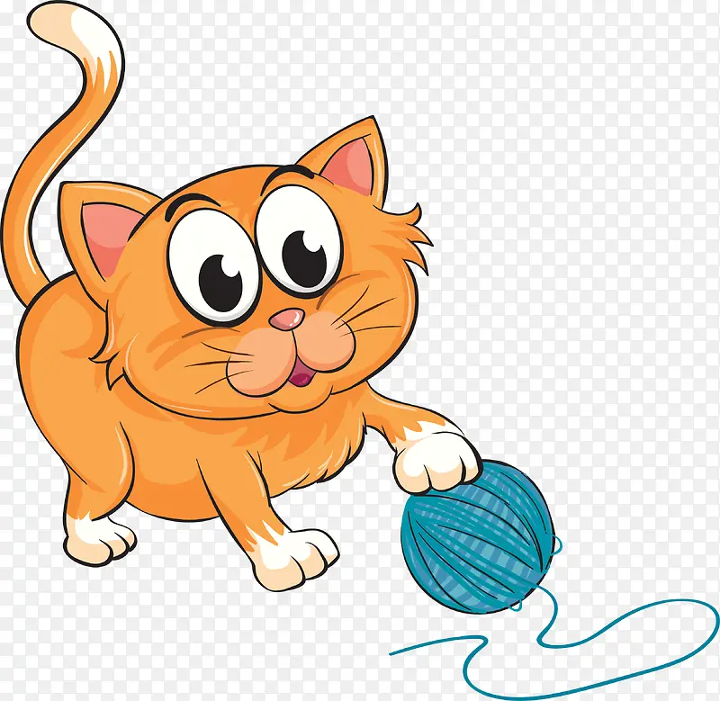 卡通橙色玩线团的猫咪