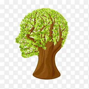 绿色树木创意树叶人脑剪影矢量素