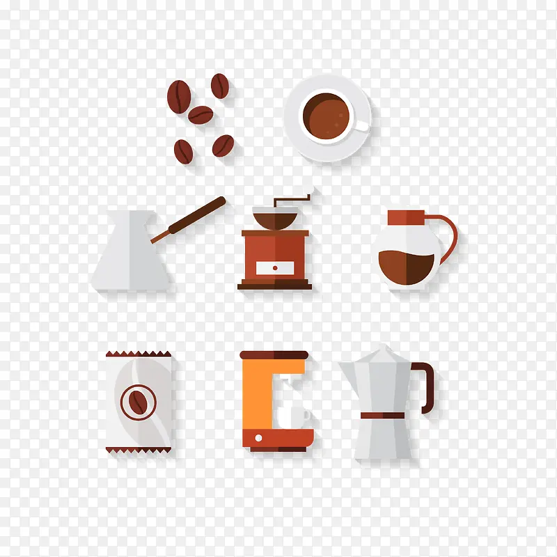 矢量扁平化咖啡器具图标