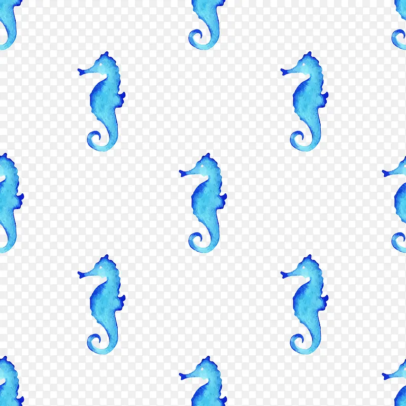 清新森系水彩蓝色海马花纹底纹