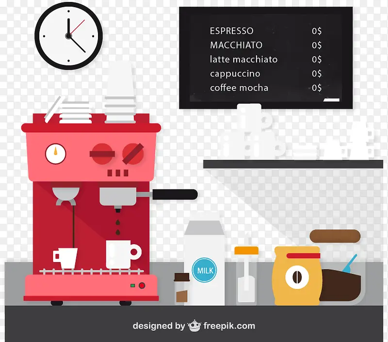 厨房咖啡机和杯具矢量素材下载,