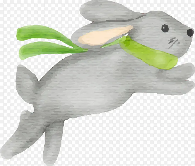 灰色水彩奔跑的兔子