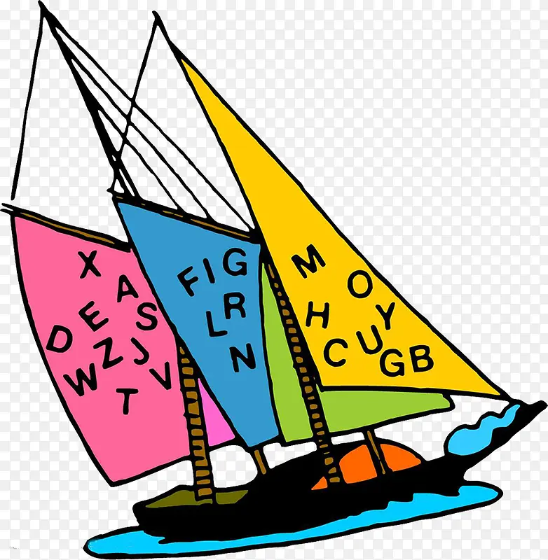 可爱彩色帆船图形