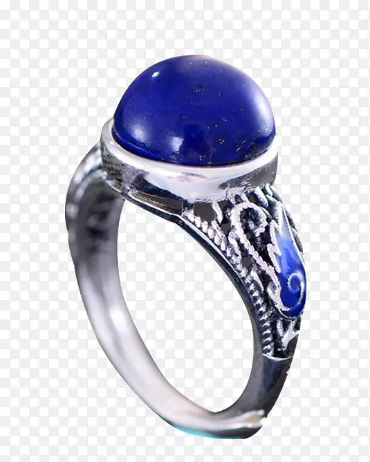 蓝色玛瑙银戒指