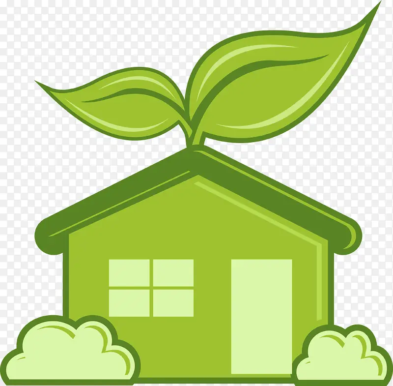 卡通矢量房子绿叶素材图