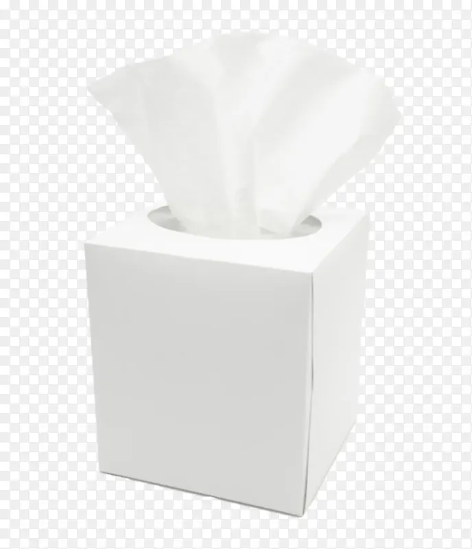 纯白色正方形纸质盒的抽纸巾实物
