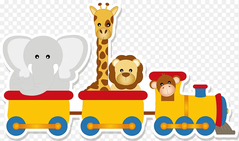 卡通小动物坐火车