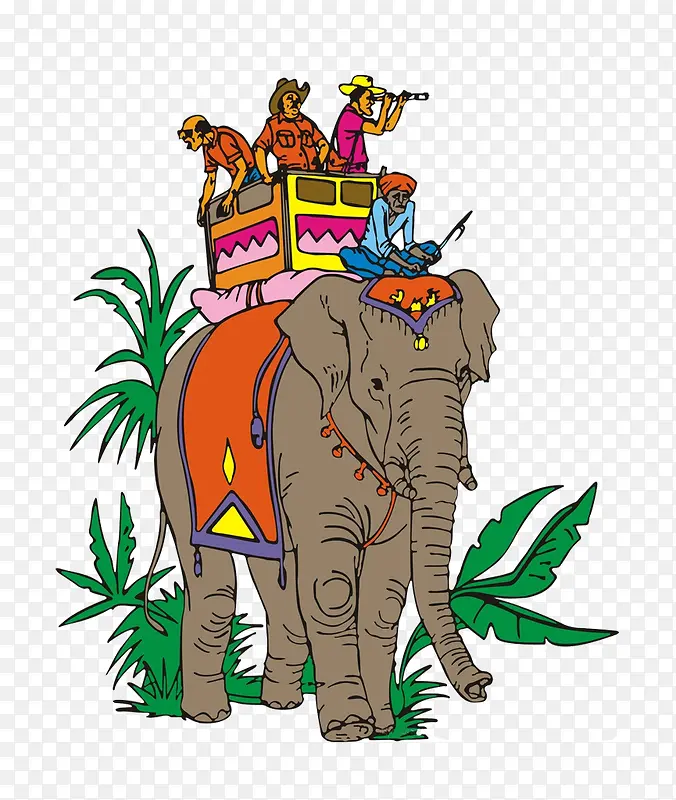 卡通印度游客骑大象