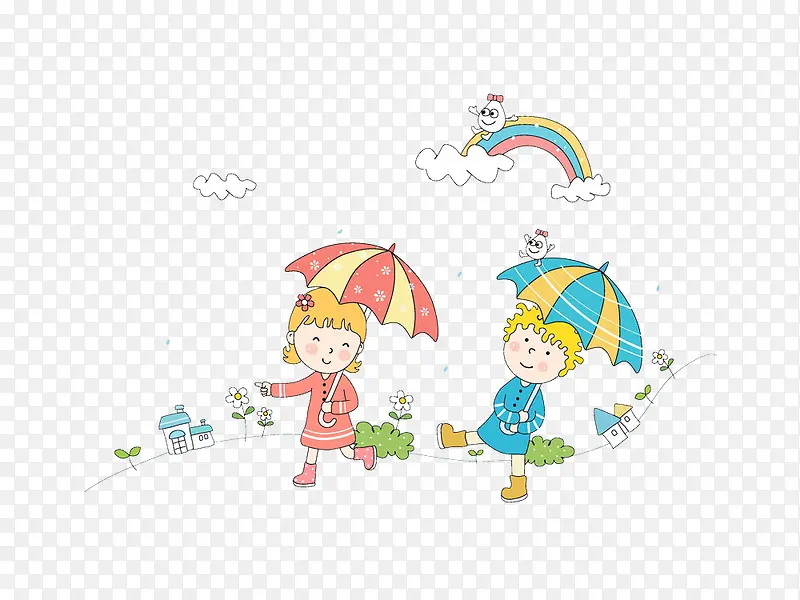 两个打雨伞儿童高清免扣素材