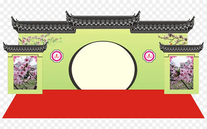 中式拱门手绘