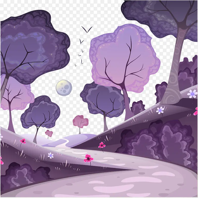 矢量紫色树木插画