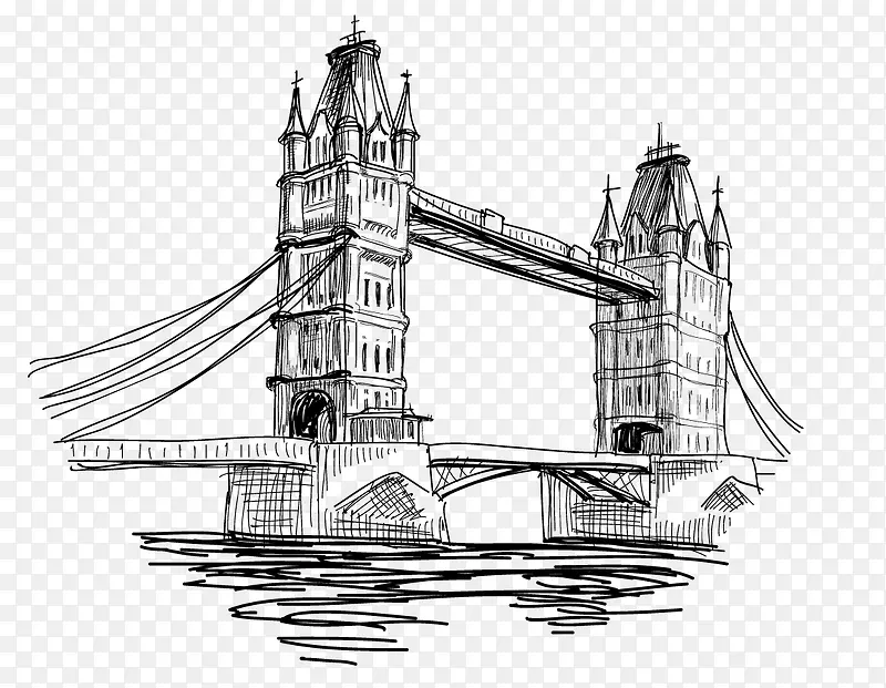 手绘线条英国塔桥
