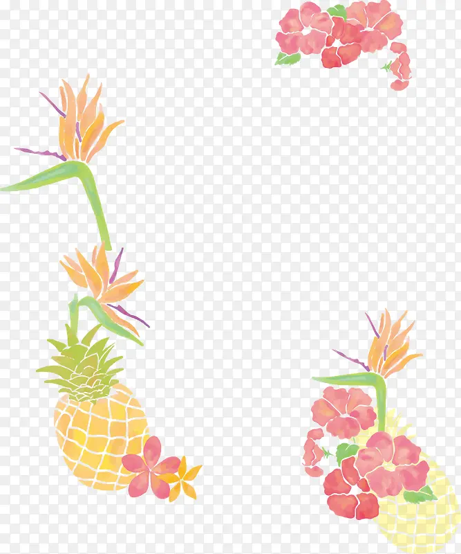 小清新水彩植物菠萝边框