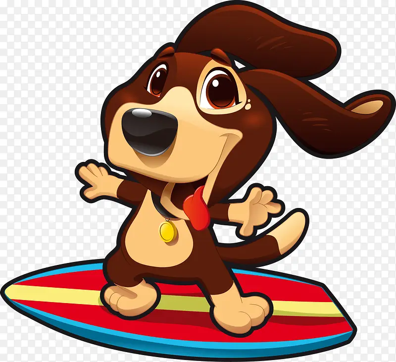 矢量卡通冲浪的小狗