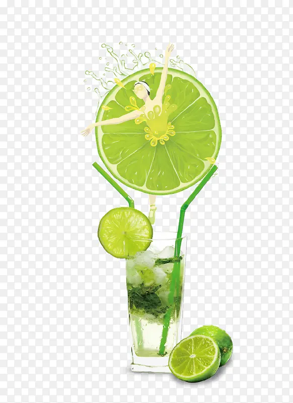 绿色清新夏季柠檬冷饮果汁插画