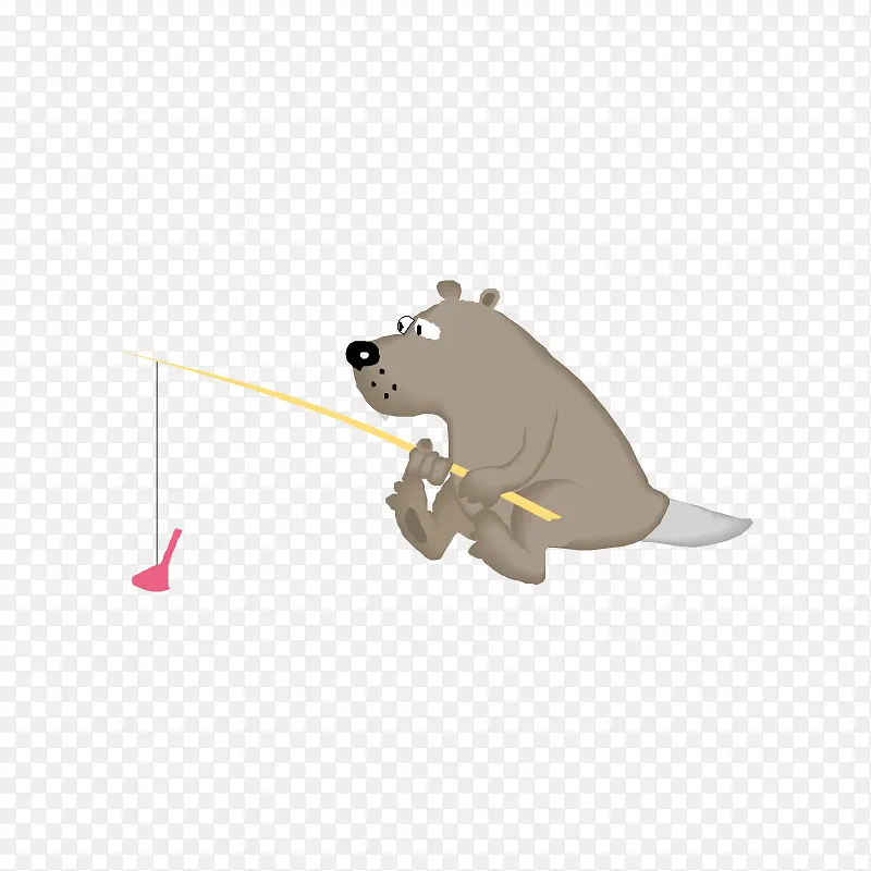 卡通手绘钓鱼的小熊