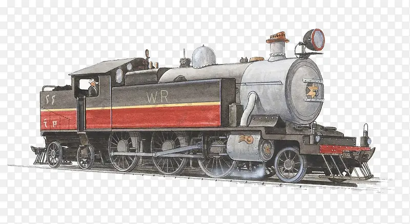 彩色手绘插图老式火车