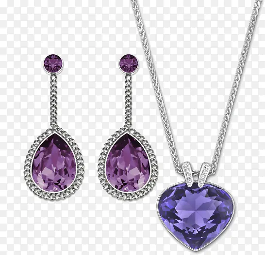 紫色砖石耳环和项链