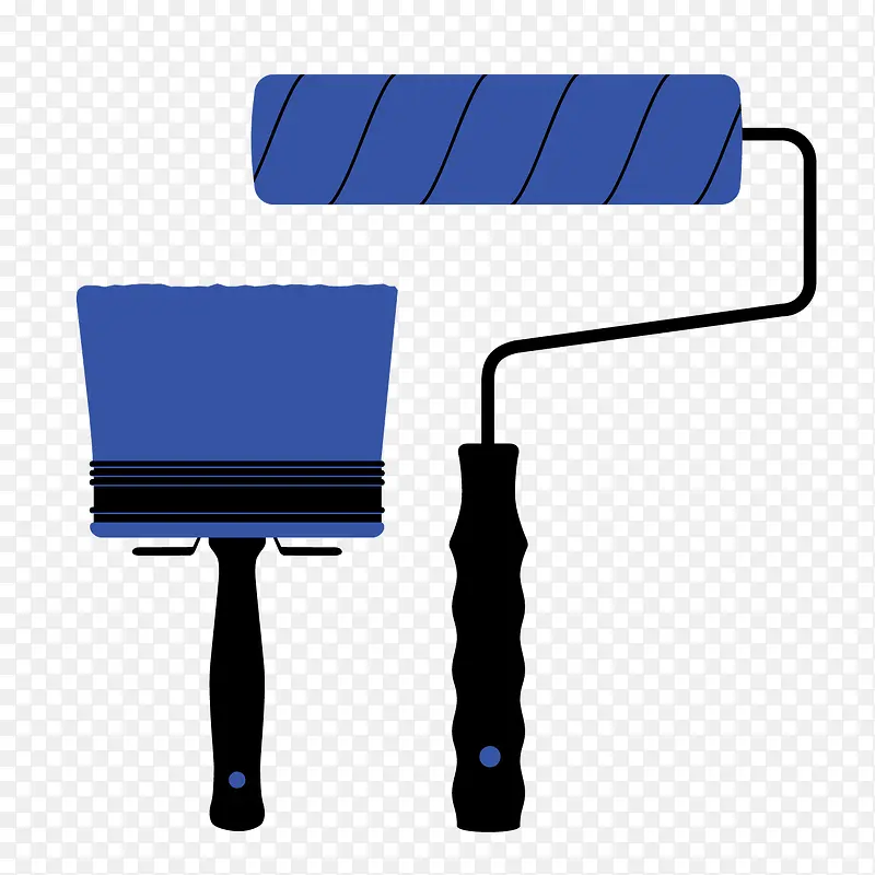矢量蓝色颜料刷滚轮装修工具