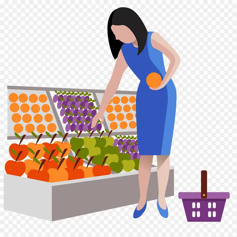 女士在超市挑选水果插画