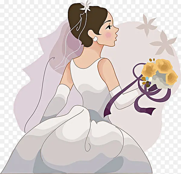 手绘紫色背景新娘