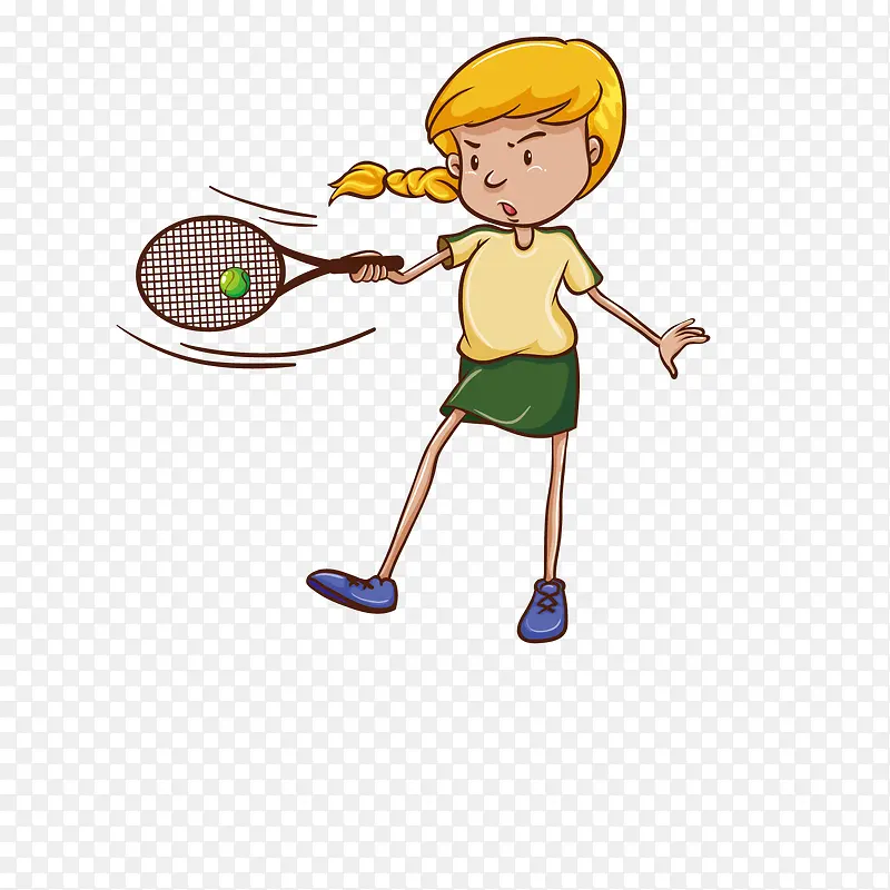 矢量卡通女孩打网球