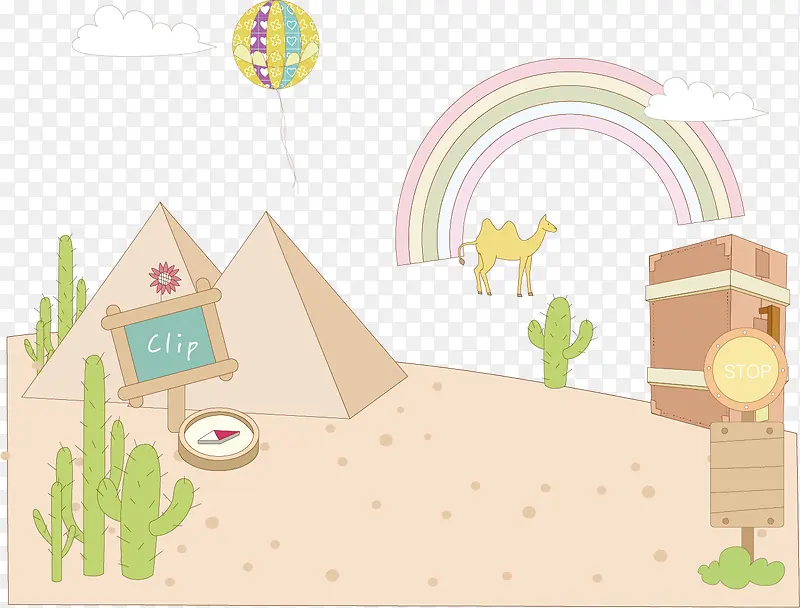 金字塔沙漠骆驼彩虹海报元素