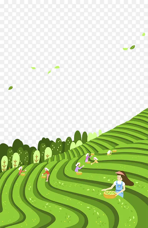 绿色装饰插画农田梯田与树林
