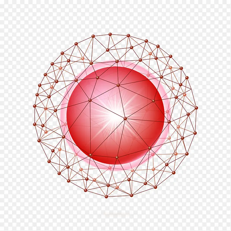 红色科技网格线条球免抠