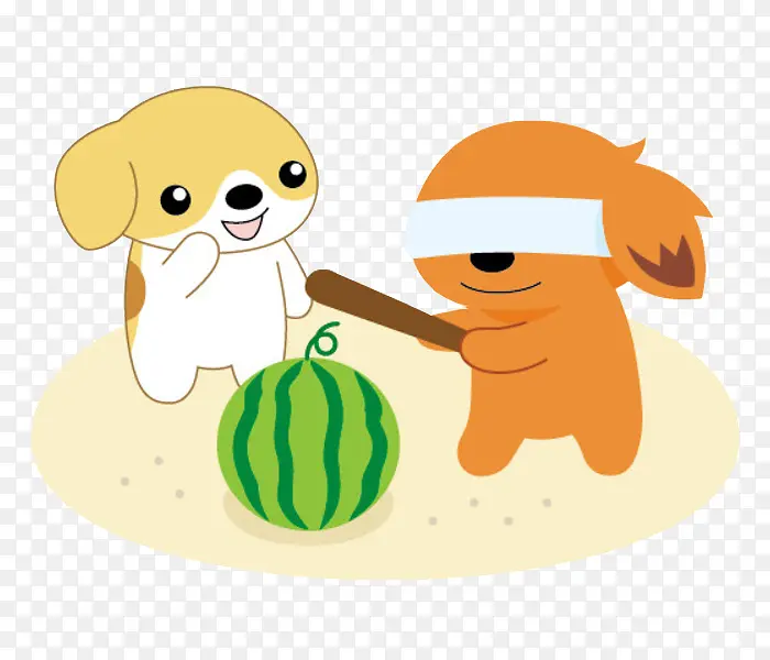 卡通打西瓜的小狗免抠图