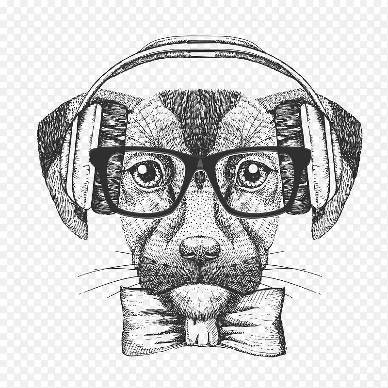 戴耳机的素描小狗头像