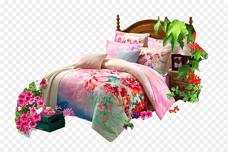 家居床上棉被花朵