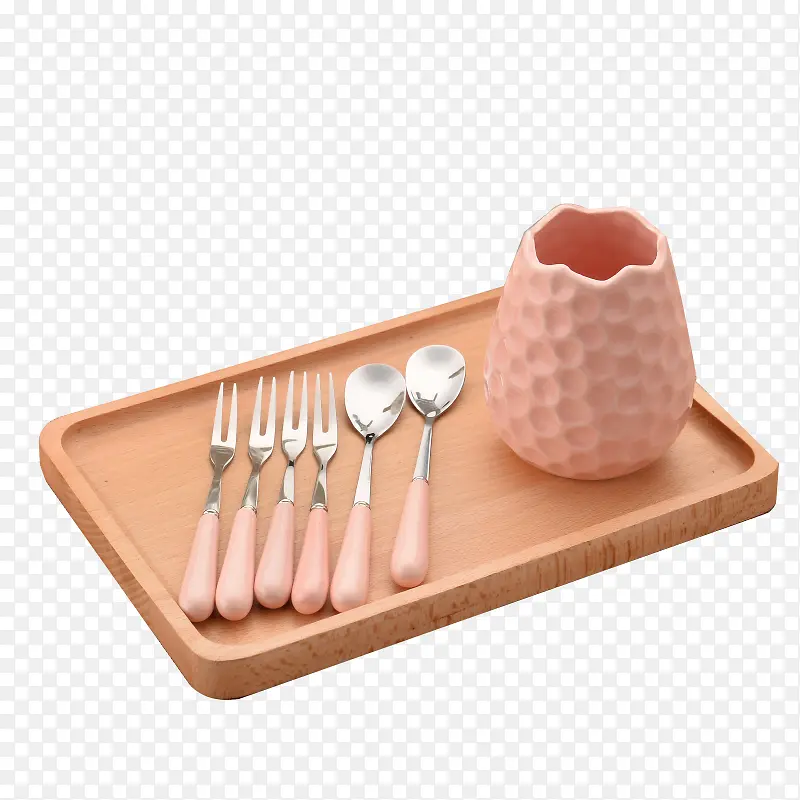 不锈钢粉色勺子叉子组合