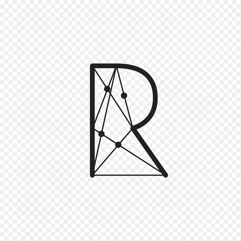 黑色线条抽象字母R免抠素材