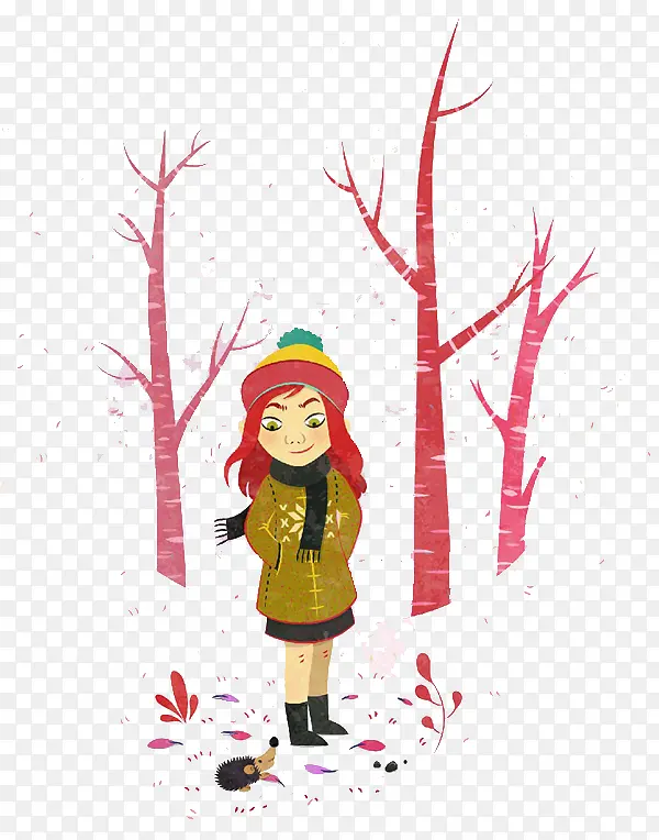 冬季森林的小女孩