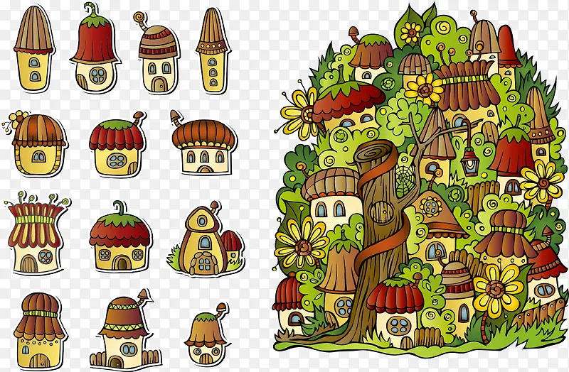 卡通蘑菇房子矢量素材