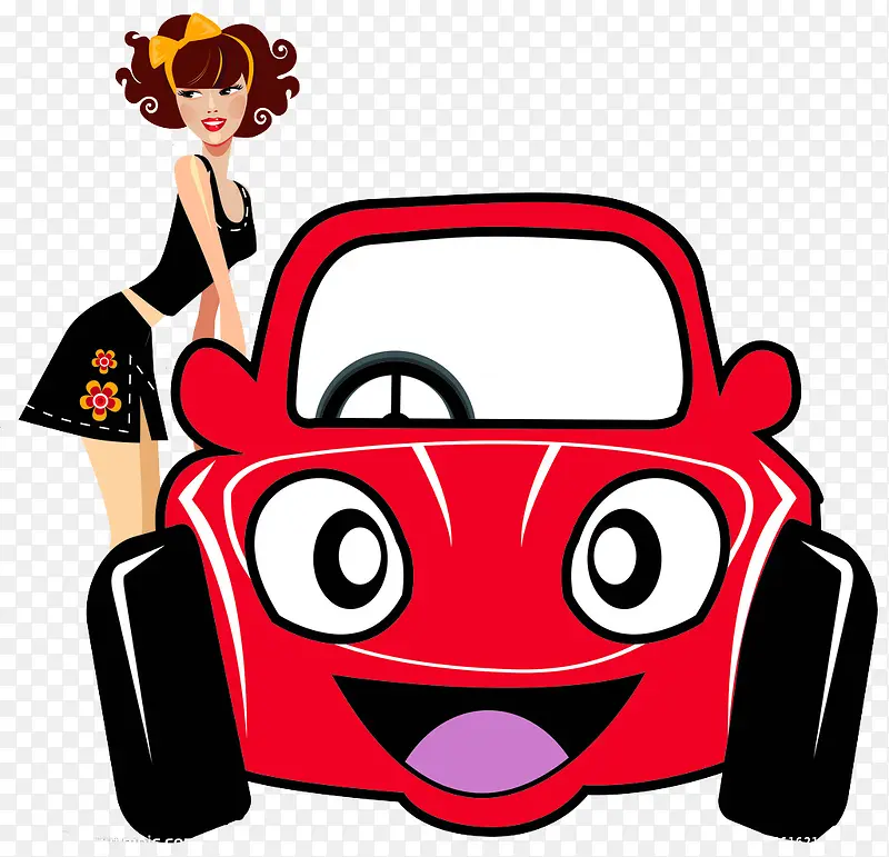 红色汽车与美女图