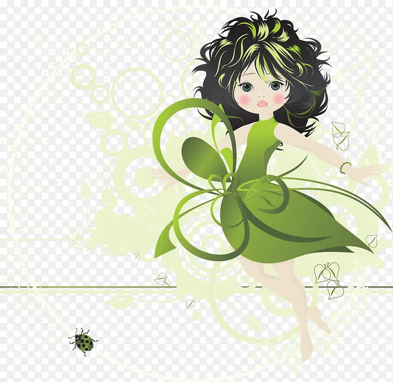 绿色花纹小女孩