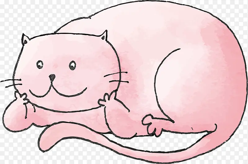 粉红色水彩手绘猫咪