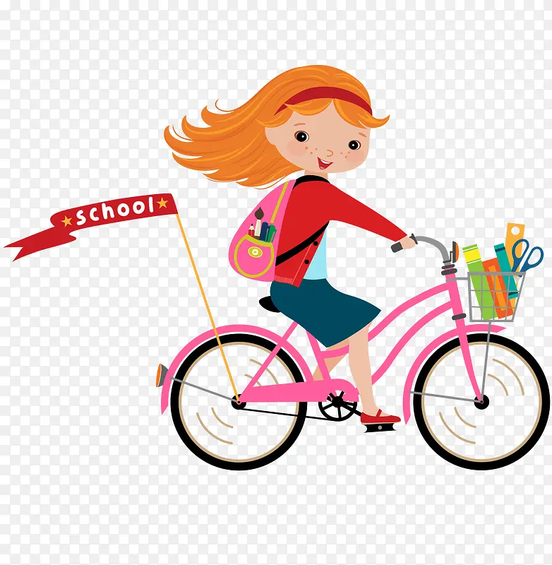 卡通骑自行车的女学生矢量素材