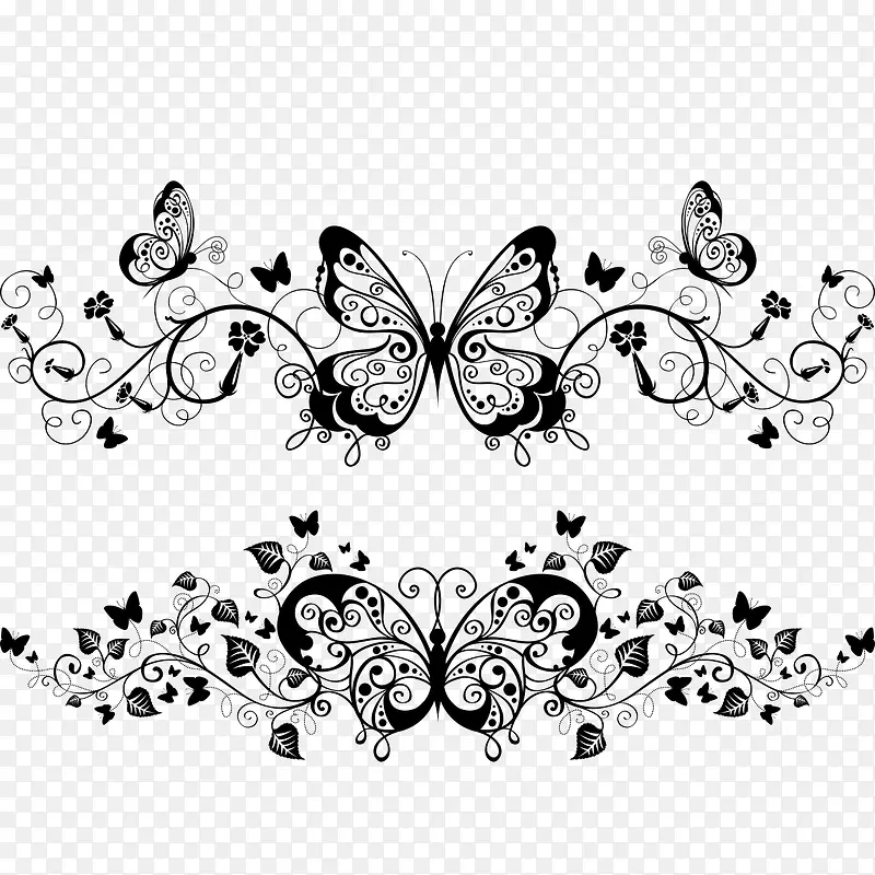 黑白欧式蝴蝶花纹图案