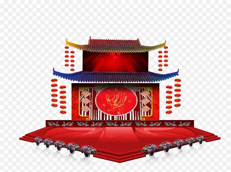 红色中式建筑凤凰舞台