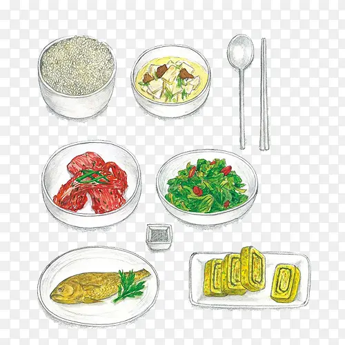 韩国食物套餐手绘画素材图片