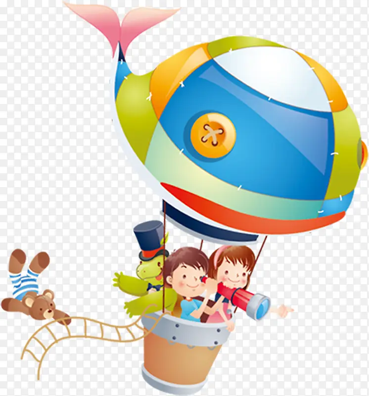 望远镜热气球玩耍儿童