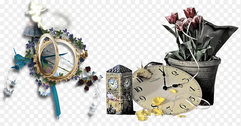 装饰怀表和装饰花盆和装饰钟楼